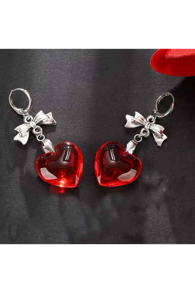 Choice Red ZAKOL Y2k Sweet Harajuku Red Glass Love Heart Dangle Earrings for ...