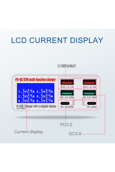 Choice 896P-EU موزع شاحن USB بستة منافذ ومحطة شحن سريع مع شاشة عرض LED للهوات...