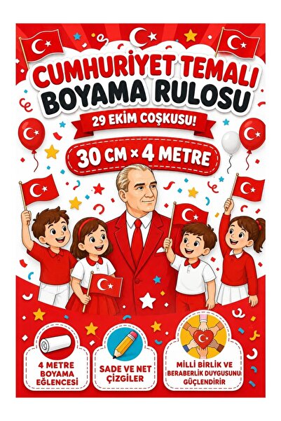 Haydi Dekor 29 Ekim Cumhuriyet Bayramı Temalı Çocuk Boyama Rulosu – Atatürk, ...