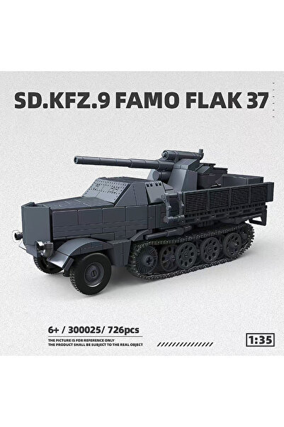Choice 726 قطعة من مكعبات بناء SD.KFZ.9 FAMO FLAK 37، نموذج مركبة نقل مدفعية ...