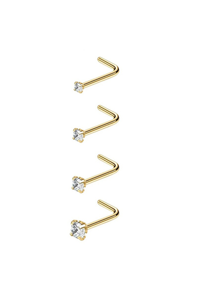 Choice1 Round Face L SHAPED Gold 4-12pcs Cubic Zirconia Nose Studs 20G Nose P...