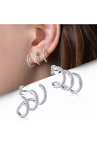 Choice E2308 Huitan Three Line Claws Design Stud Earrings for Women Silver Co...