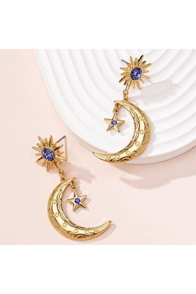 Choice Gold-color Stud Earrings with Moon and Star Pendants Jewelry Gifts
