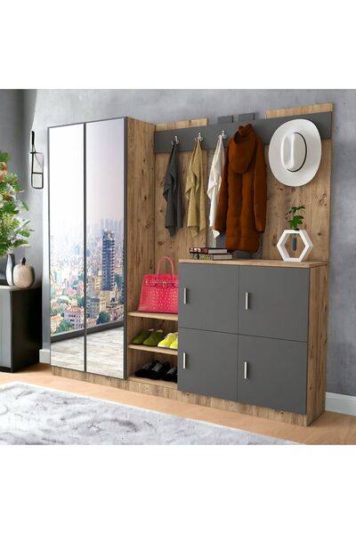 L'occi Concept Belizeaynalı Askılı Vestiyer Portmanto Ayakkabılık Çam-antrasi...