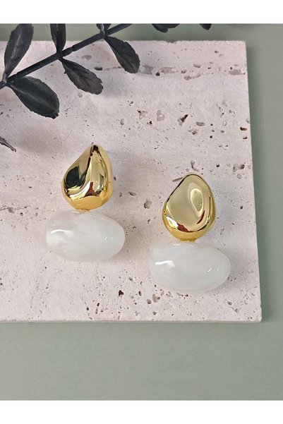 mos&more Beyaz Gold Bonbon Hafif Şık Küpe