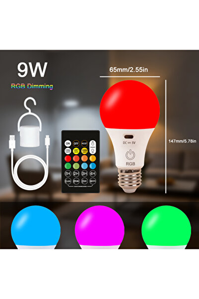 Choice مصباح LED ذكي قابل لإعادة الشحن بـ 16 لونًا A65 RGB/3 ألوان، مصباح USB...
