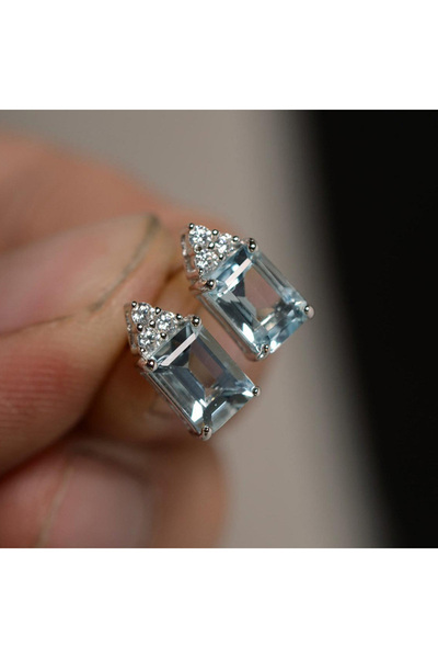 Choice E913 Huitan Fresh Style Light Blue CZ Stud Earrings for Women Stylish ...