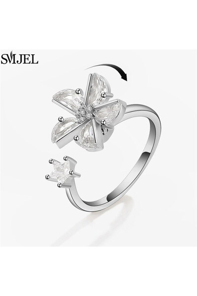Choice27 resizable TJZ131 Luxury Rose Flower Rotating Anxiety Ring For Women ...