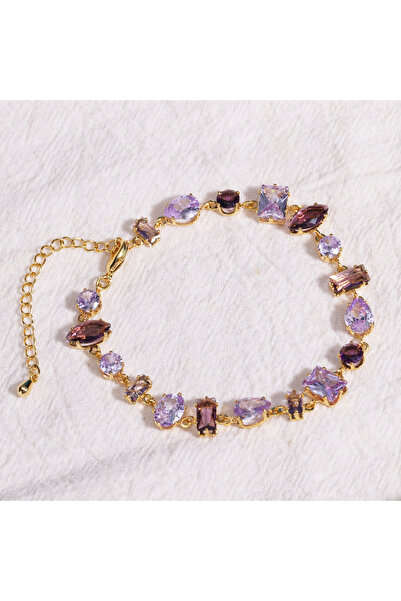 Choice purple gold Exquisite Ppurple Lake Blue Zircon Geometry Shaped Tennis ...