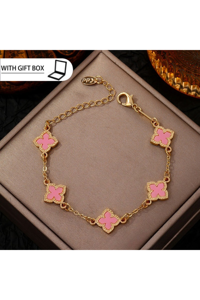 Choice pink Single-Sided Lucky Clover Plated Bracelet for Women, Fashionable ...