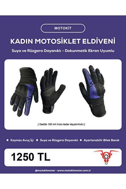 MOTOKIT Mor Suya ve Rüzgara Dayanıklı 4 Mevsim Kadın Motosiklet Eldiveni + BU...