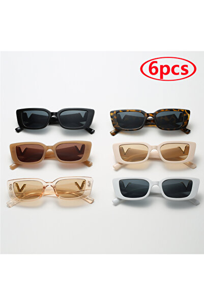 Choice show as picture 6pcs Fashion Rectangle Sunglasses Women Luxury Brand V...