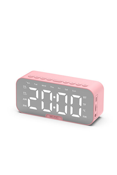 Choice1 Pink Bluetooth Speaker with LED Mirror Screen Digital Dual Alarm Cloc...