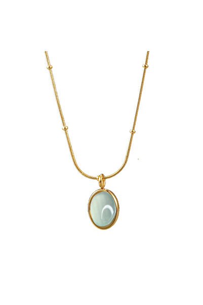 Choice 45cm Gold Color Fashion Elegant Stainless Steel Opal Oval Necklace for...