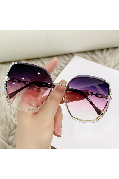 Choice4 Burgundy Rhinestone Decor Rimless Fashion Sunglasses For Women Men Ca...