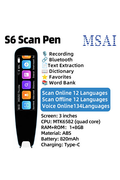 Choice3 S6 MSAI S6-AI Free AI Scan Translator Pen 12 Languages Scan to Text 1...