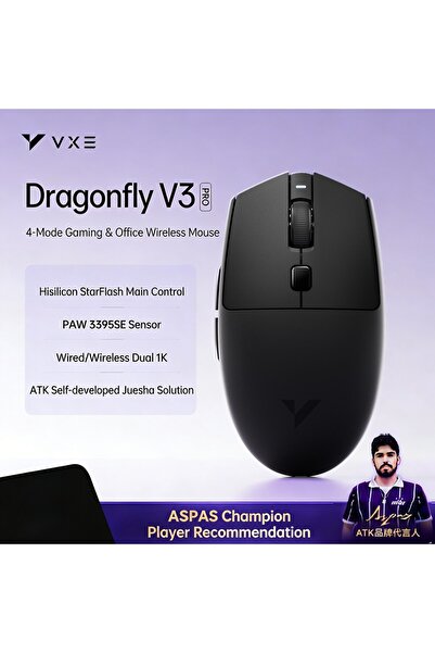Choice فأرة لاسلكية VXE V3 Pro سوداء اللون من ATK VXE Dragonfly V3 Pro بأربعة...