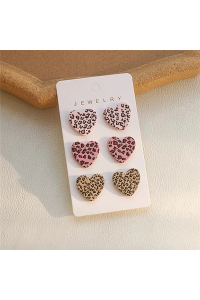 Choice AEH60321B 3 Pair Heart Shape Dot Print Women Earrings Trio Pink Black ...