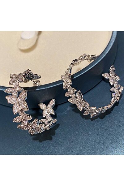 Choice E3462 Huitan Aesthetic Butterfly Shaped Women Hoop Earrings Inlaid Shi...