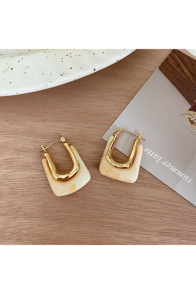 Choice Cream Multicolor Irregular Geometric U-shaped Ear Buckle Earrings Wome...