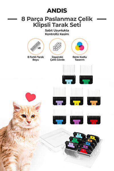 Andis Çelik Kedi Köpek Tıraş Makinesi Tarak Seti 8 Parça A5 bıçak kullanan ma...
