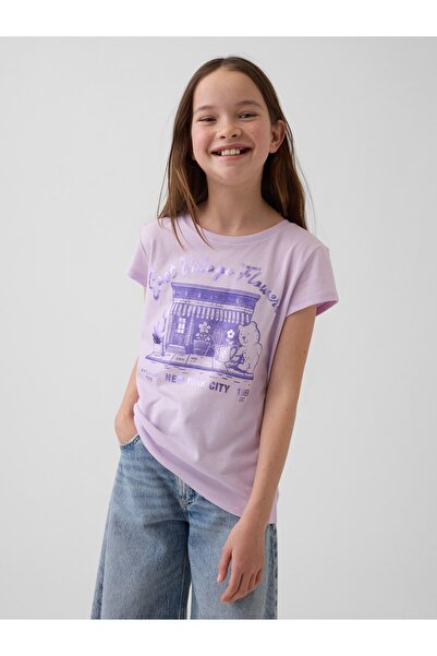 GAP Kız Çocuk Lila Grafik Baskılı T-Shirt