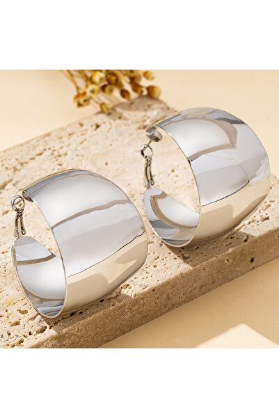 Choice Silver Plated Women's Fashionable Hoop Earrings, Smooth Geometric C-Sh...