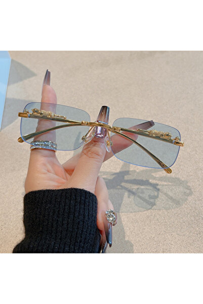 Choice10 blue 1/12pcs Brand Leopard Rimless Rectangle Sunglasses Fashion Y2K ...