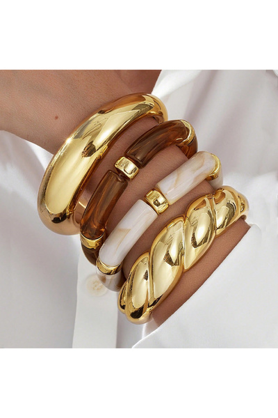 Choice AYA6620601 4pcs Vintage Minimalist Elegant Brown Resin Elastic Bangle ...