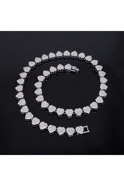 Choice Slivery 45cm ZAKOL New 11mm Width Heart Hip Hop Bracelet Necklace Shin...
