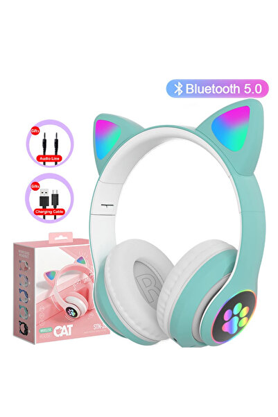 Choice1 green 5.0 Bluetooth Headphones JST-28 Cat Ear Cute Series Wireless Le...