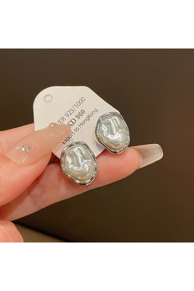 Choice Silver-02 Geometric Irregular Round Metal Pearl Earrings for Women Min...