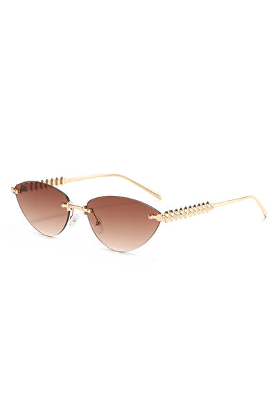 Choice1 brown Brand Rimless Cat Eye Rivet Sunglasses Women 2025 Luxury Brand ...