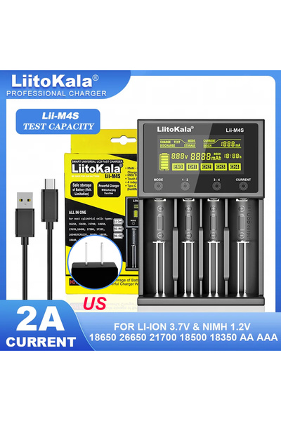 Choice شاحن بطارية Lii-M4S-5V 2A-US من LiitoKala مع قابس أمريكي/أوروبي/أسترال...