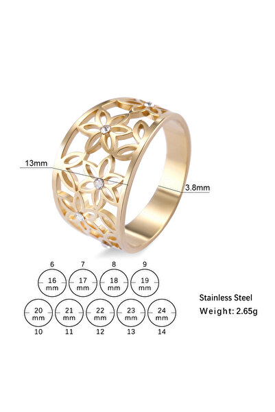 Choice 11 Gold Hollow Elegant Flower of Life Ring Stainless Steel Ladies and ...
