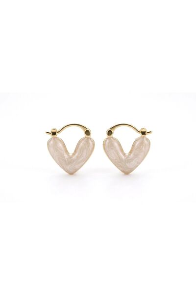 Siya Silver White Enamel Minimal Steel Heart Earrings