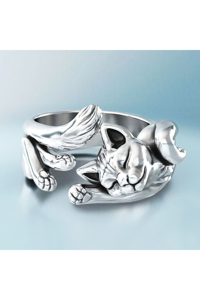 Choice Resizable RI21Y0146 Cute Fortune Cat Shape Opening Rings For Women Sil...