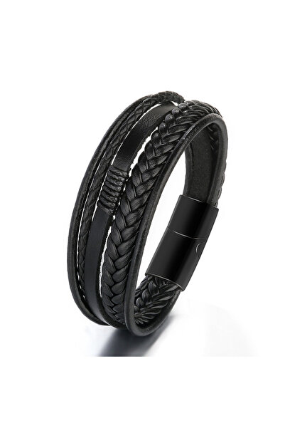 Choice 20cm black Men Genuine Leather Bracelets Multilayer Braided Rope Brace...