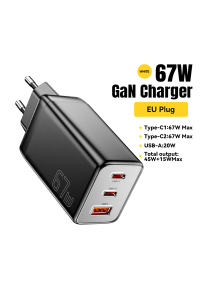 essager EU Black 67W GaN USB Type C Charger PPS 65W Fast Charge For Samsung Q...