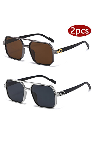 choice2 2pcs z01 2pcs Trendy Metal Polygonal Pilot Women Sunglasses Luxury Do...
