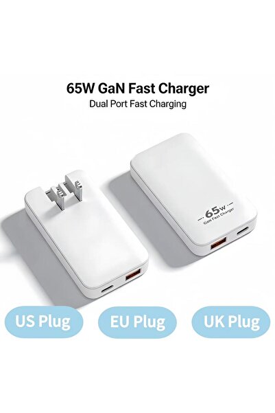 Choice WHITE 65WUS 65W GaN Flat USB C Wall Charger Ultra Slim Dual Port USB-A...