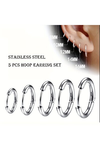 Choice 5pcs steel 5pcs/Set Men's Stainless Steel Hoop Earrings for women