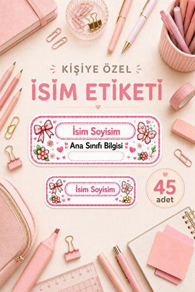 Hayali Çizgili Kişiye Özel Ana Sınıfı ve İsim Etiketi Mat Sticker Seti 45 Ade...
