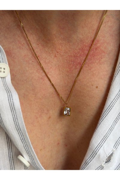 Fjellor Aredhel Gold Color Zircon Stone Detailed Stainless Steel Men's Necklace