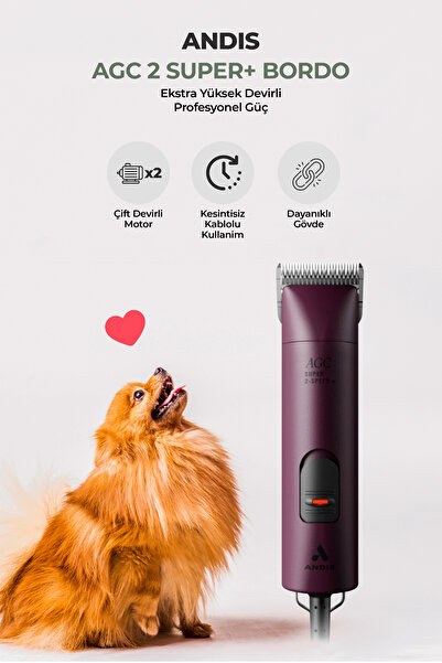 Andis AGC 2 Süper+ Bordo Çift Devirli Kablolu Kedi Köpek Tıraş Makinesi - Eks...