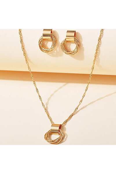 Choice AMS80073 2 PCS Set Multiple Small Circle Pendant Earring Set Gold Plat...