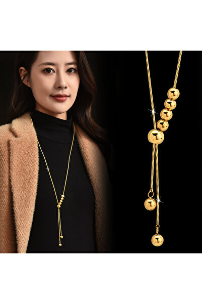 Choice Gold Classic Metal Ball Pendant Necklace Stainless Steel Long Chain Ne...