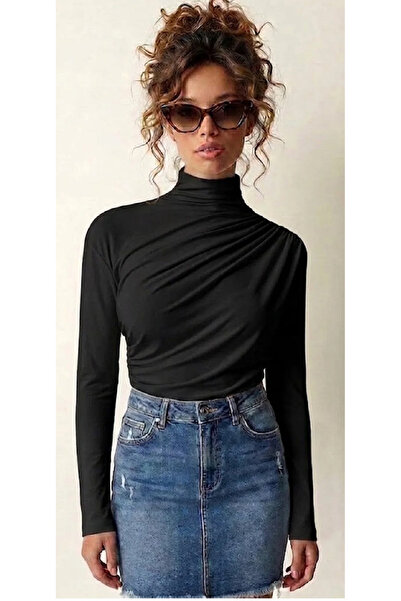 AÇELYA TEKSTİL Drawstring High Collar Body-Fitting Stretchy Knitted Luxury Wo...