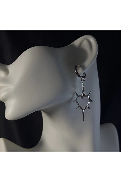 Choice Silver 2pcs Punk Rock Hollow Thorns Love Heart Pendant Hoop Earrings f...
