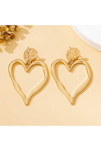 Choice Gold-color A Pair of Women's Earrings, Zinc Alloy Large Heart-Shaped E...